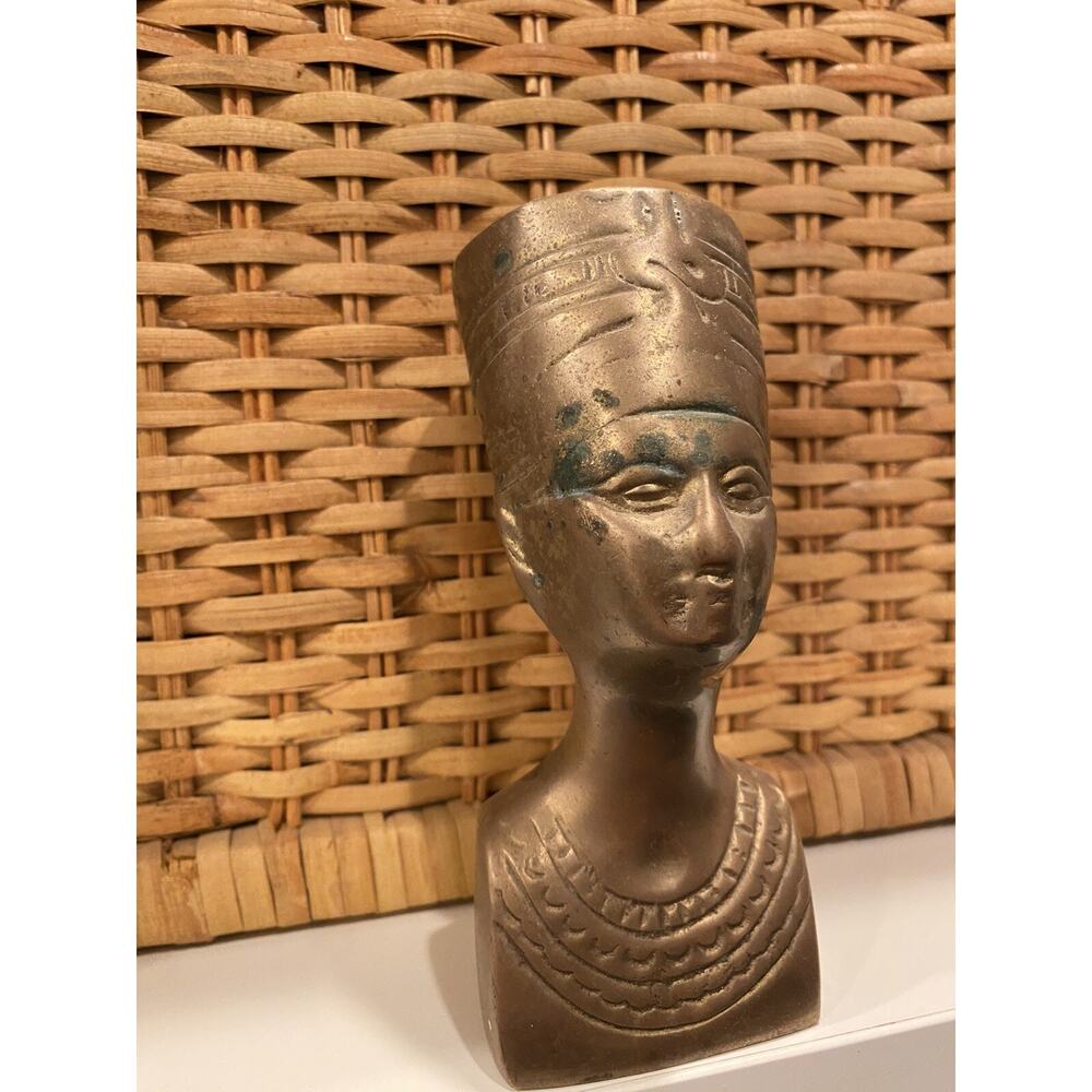 Nefertiti Bust Solid Brass 5.5" Tall Vintage Egyptian Queen Statue Sculpture